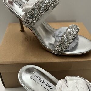 Steve Madden Silver Baton Rhinestone Heels